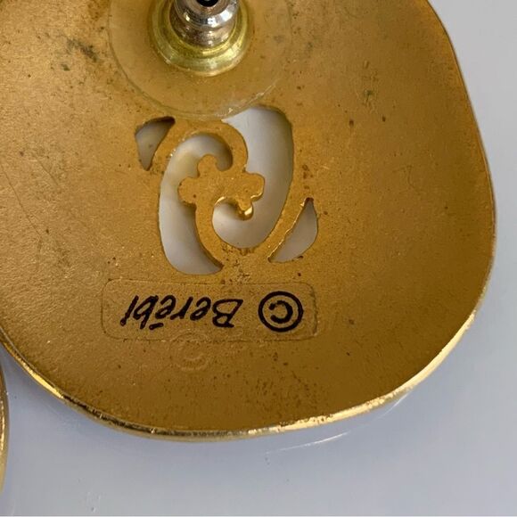 Vintage 80s Edgar BEREBI Signed Red and Gold Enameled Gold Tone Pierced Earrings - Picture 4 of 7